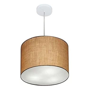 Imagem de Lustre Pendente Cilíndrico Cúpula Tecido 40x30 cm, Vivare Iluminação, Pendente4212 LP, Palha, Médio