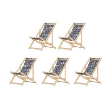 Imagem de Kit 5 Cadeiras Espreguiçadeira Preguiçosa Dobrávl Sem Braço Natural - 