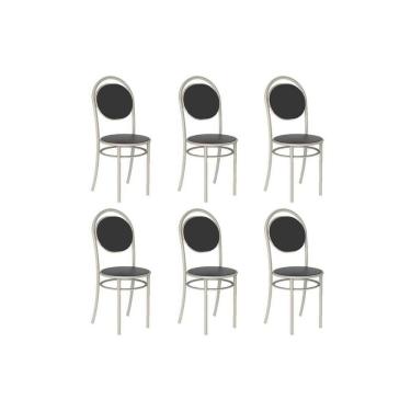 Imagem de Cadeira Sala de Jantar 190 Aço Kit 6 Uni Prata/Courano Preto - Carraro
