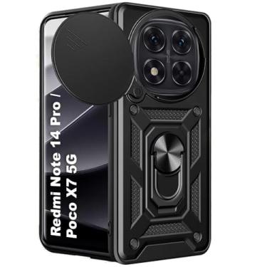 Imagem de Capa Case Xíaomi Redmi Note 14 Pro 5G / Poco X7 5G (Tela 6.67) Shield Slider Dupla Camada Com Stand e Anel - Preto