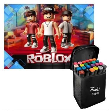 Imagem de Kit Livro de Colorir Roblox Capa Dura + 24 Canetinhas de Ponta Dupla T