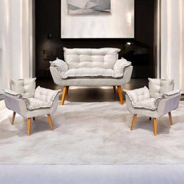 Imagem de Kit Namoradeira Decorativa + 2 Poltronas Para Sala Recepção Manicure Consultório Alice Suede