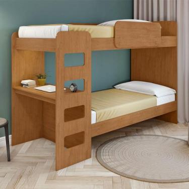 Imagem de Cama Beliche Olga em MDF e MDP com Escrivaninha Lopas, Amendoa Clean
