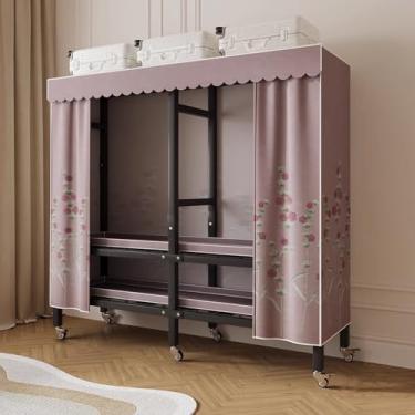 Imagem de Organizadores De Armário Suspenso Prateleiras De Armazenamento Organização Com Rodas Guarda-roupa De Tecido Fácil De Instalar Guarda-roupa Portátil Dobrável, Brown, 170cm