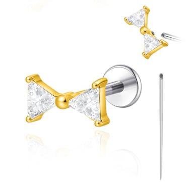 Imagem de limerencia Piercing corporal de titânio 18G, brinco de rosca interna com costas planas tragus helix cartilagem concha medusa brinco para mulheres e homens, 1 peça (dourado, gravata borboleta)