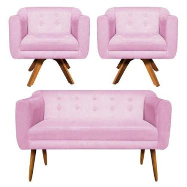 Imagem de Kit Namoradeira 2 Lugares E 2 Poltronas Julia Rosa Bebê - D' ROSSI