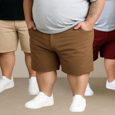 Imagem de Kit 3 Bermudas Sarja Masculina 48 Ao 58 Plus Size Extra Grande - EVOLU