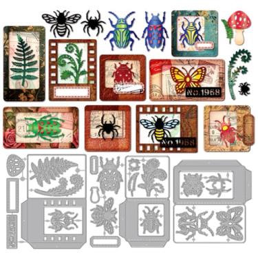 Imagem de MAYJOYDIY Suporte de espécime de inseto, moldes de corte de metal, abelha, aranha, besouro, molde de borboleta, molde de gravação em relevo, estênceis de aço carbono para fazer cartões, álbum de