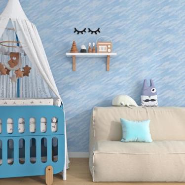 Imagem de ReWallpaper Papel de parede de veludo azul 76.2 cm x 5.0 m Peel and Stick texturizado papel de parede azul celeste para paredes quarto