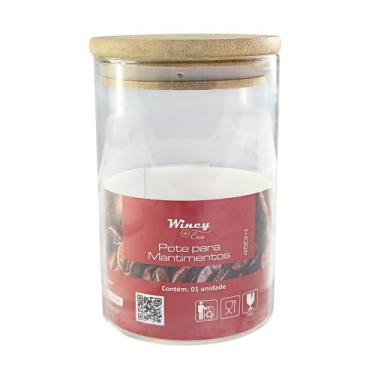 Imagem de Pote de Vidro com Tampa de Bambu para Mantimentos, 450ml, 8cm x 13cm, Transparente