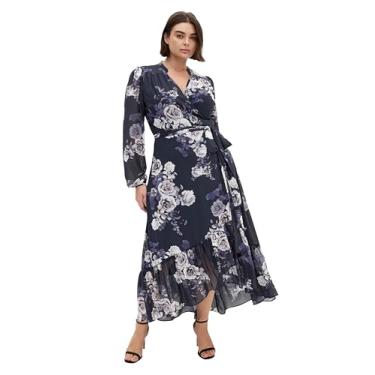 Imagem de City Chic Vestido feminino plus size - Jane Wrap Maxi, Botão de rosa azul-marinho, 58