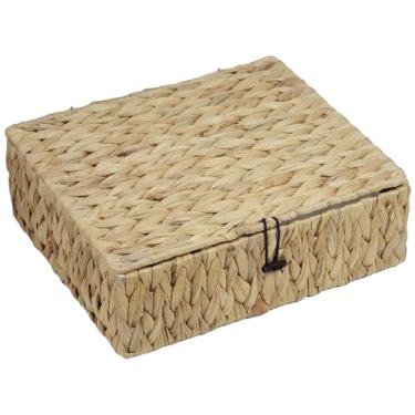 Imagem de ORDELITE Cesto de jacinto de água com tampa, cesto de armazenamento retangular de vime com tampa, caixas decorativas de tecido para organizador de casa (32,5 cm x 28 cm x 10,4 cm)