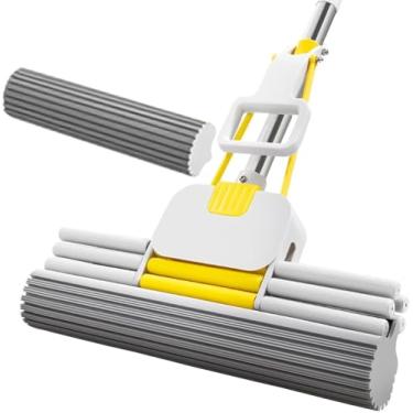 Imagem de Esfregão De Esponja, Esfregões Para Limpeza De Piso, Esfregão De Esponjas Grandes De Três Fileiras De 15", Com Rolo De Lavagem De Cabo De 51" Para Uso Doméstico/comercial, 2 Heads