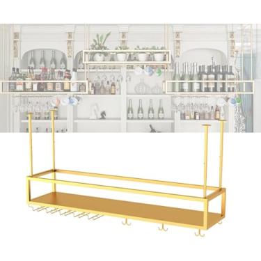 Imagem de Rack De Vinho Pendurado Na Parede Com Suporte Para Copos De Vinho Bar Flutuante Prateleira De Exibição De Garrafas De Licor Mini Bar Wine Racks Para Garrafas De Vinho Para Bar, Gold, 60cm