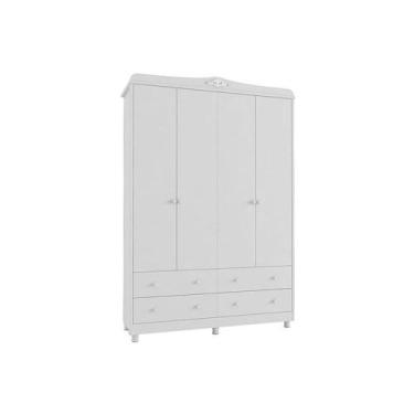 Imagem de Guarda Roupa Bebê Elô c/ 4 Portas e 4 Gavetas Branco - Peroba - Móveis