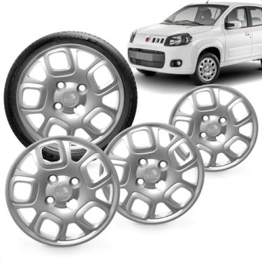 Imagem de Kit 4 Calotas Uno Vivace 15 E 16 Aro 13 Prata Cubo Baixo Grid