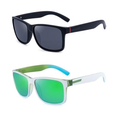 Imagem de LECKIRUT Óculos de sol vintage polarizados para homens e mulheres, retrô, grande, quadrado, espelhado, óculos de sol, B3 (2 peças) Preto Vermelho/Cinza + Branco/Verde, One Size