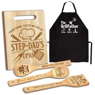 Imagem de Presentes para padrasto, dia dos pais, padrasto para crianças, presente para padrasto da filha, utensílios de tábua de corte de madeira com avental, ótimo presente de cozinha de aniversário para