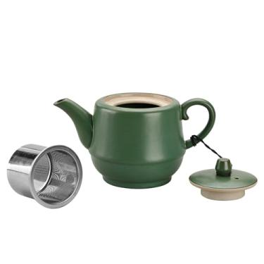 Imagem de NCQIXIAO Bule de chá de cerâmica estilo rural com infusor de aço inoxidável 473 g bule de porcelana florescendo e folhas soltas (verde)