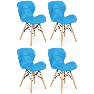 Imagem de Kit 04 Cadeiras Charles Eames Eiffel Slim Wood Estofada - Azul