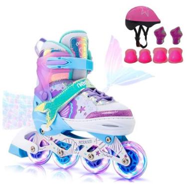 Imagem de Patins Inline Infantil Roxo Sereia Com Protecao Roller De 4 Rodas Reto