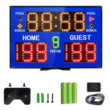Imagem de GAN XIN Placar eletrônico de basquete com campainha, placar digital com controle remoto, marcador de pontuação portátil alimentado por bateria interna e externa para multiesportes e jogos (azul)