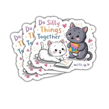 Imagem de Adesivo de 3 peças Doing Silly Things Together Funny Cute Cat Animal Lovers Gift for Cat Lovers Doing Silly Things Together with U Stickers Car Cats Fan Decal for Laptop Water Bottle Phone Case Truck