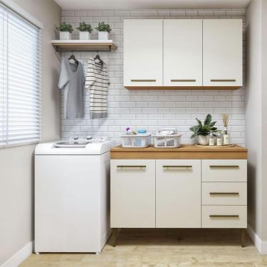 Imagem de Lavanderia Modulada Brasília Arm Aéreo E Balcão Kaiki Móveis Nature Com Off White
