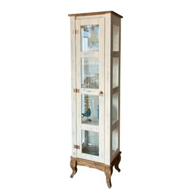 Imagem de Paneleiro Simples 01 Porta Em Vidro 01 Gaveta Madeira Maciça Branco Garapa D161VL Shop JM