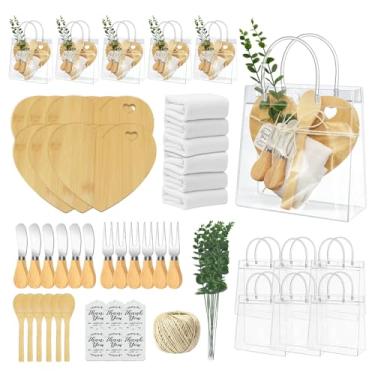 Imagem de AZEAM Prêmios de chá de bebê para vencedores de jogos, prêmios de chá de panela com 6 conjuntos de tábua de queijos de coração, colher, garfo, faca de manteiga, cartão, saco de plástico, ramo