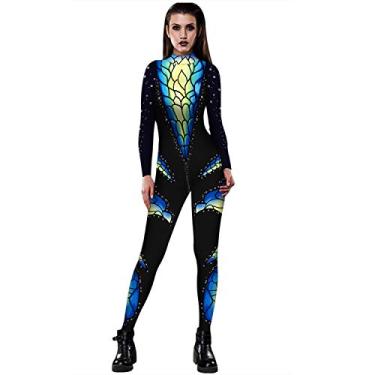 Imagem de JJEUWE Fantasia feminina de Halloween cosplay body 3D skinny stretch fantasia P