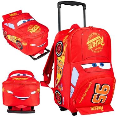 Imagem de Disney Mala de viagem de carro para crianças 40,6 cm, 25L Lightning McQueen, bagagem de mão com rodas e alça leve, presente para crianças