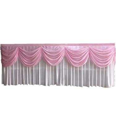 Imagem de Saia de mesa colorida com babados e saia de mesa plissada para decoração de casamento, branca e rosa, 3 metros, 3 m de comprimento