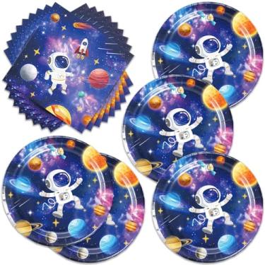 Imagem de Conjunto de utensílios de mesa para festas de galáxia, sistema solar, pratos de festa de papel, guardanapos para 20 convidados, lembrancinhas de festa de aniversário com tema espacial (D)