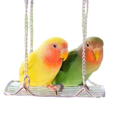 Imagem de Balanço de pássaro de aço inoxidável, plataforma removível resistente à ferrugem para periquitos, design de cama quadriculada à prova de mastigação para calopsitas, canários, parquinhos de gaiola