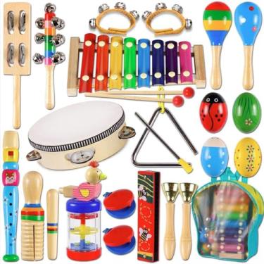 Imagem de Instrumentos Musical de Percussão de Madeira Brinquedo Educativo Infantis Com Bolsa (Instrumentos Musical Set)