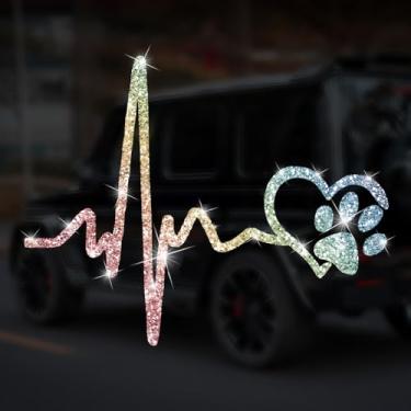 Imagem de Adesivo decalque brilhante com glitter de PVC com pegadas de batimento cardíaco cintilante para carros, laptops, caminhões, motocicletas, parede, janela, bagagem, capa de arranhão, porta