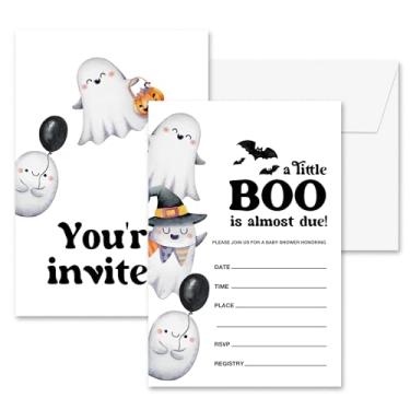 Imagem de seclate Convites de chá de bebê para meninos e meninas, 10 x 15 cm, cartões de convite de revelação de gênero A Little Boo para suprimentos de decorações de festa de Halloween (25 peças) - B01