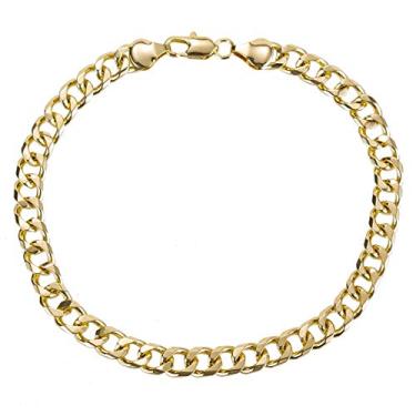 Imagem de Tornozeleira de ouro cubano de 7 mm para mulheres e homens, ouro 14 K / ouro 18 K / pulseira de tornozelo banhada a prata para mulheres e homens