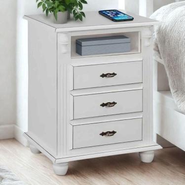 Imagem de Mesa De Cabeceira Com Nicho E Pés Torneados - Branco Laca