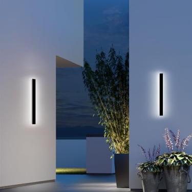 Imagem de NKJORTPPL Pacote com 2 luzes de parede externas de 61 cm para casa, arandela de parede externa moderna de LED para garagem, luz de parede linear preta regulável, luminária de parede para varanda e