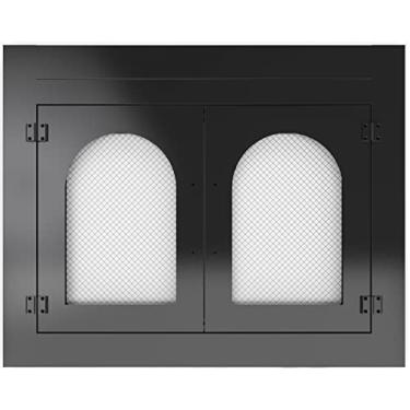 Imagem de Kinchoix Porta De Lareira, Portas De Lareira Com Tela E Decoração De Vidro, Proteção De Malha De Ferro E Painéis Magnéticos, Serve Para Alvenaria De 30-37 Pol. De Largura X 22,7-29,5 Pol. De Altura