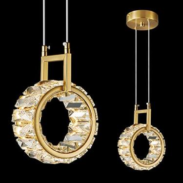 Imagem de zhllmq Mini luminária Kitchen Island pingente de cristal moderno LED dourado para sala de jantar, sala de estar, cozinha, quarto, bar (pacote com 1)