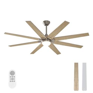 Imagem de warmiplanet Ventilador de teto com luzes controle remoto, 182 cm, motor CC, 6 velocidades, vidro fosco, 8 lâminas, luz LED regulável em 3 cores, níquel escovado