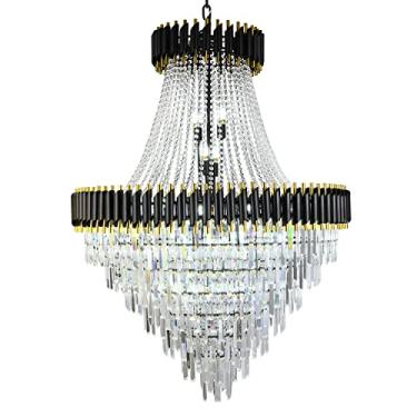 Imagem de Durahonn Lustre de cristal preto, lustre de teto redondo, cristal K9 de 7 camadas, luminária de cristal moderna extra grande de 101,6 cm para hotel, sala de estar, casa grande (preto, luzes D40in-31)