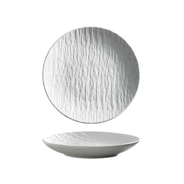 Imagem de Prato de bife de estilo ocidental com padrão de rocha de cerâmica utensílios de mesa criativos redondos domésticos - prato de 20 cm de profundidade - branco