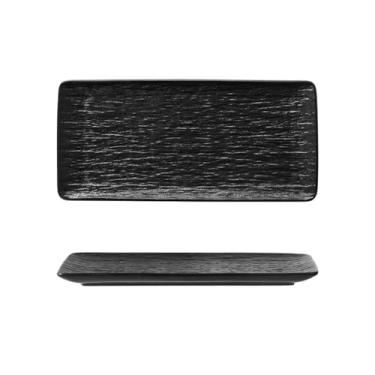 Imagem de Prato quadrado de cerâmica para bife de salada estilo nórdico personalizado - prato retangular de 25,4 cm - preto