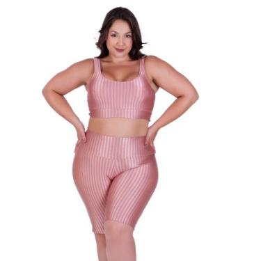 Imagem de Conjunto Fitness Plus Size Top com Bojo Removível e Bermuda Cintura Al