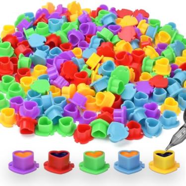 Imagem de BAMTTOO 200 peças de copo de tinta de tatuagem de cor misturada descartável copo de pigmento de tatuagem de coração copo de pigmento sobrancelha delineador de cor labial tampa de pigmento de tatuagem