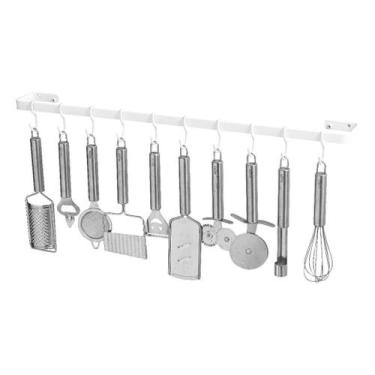 Imagem de Porta Utensílios E Talheres De Parede 80Cm 15 Ganchos Branco - Metalcr